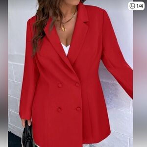 SHEIN Bold Red Double-Breasted Blazer